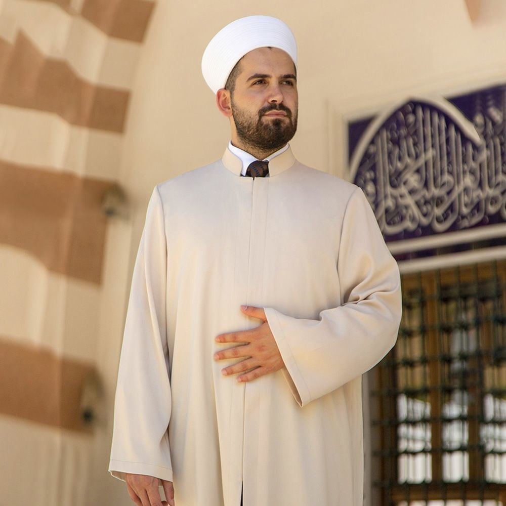 Lüks Hafız Hakim Yaka Sade İmam Cübbesi Vizon