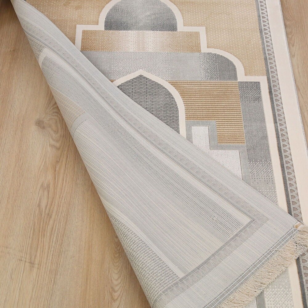 Lüks Kadife Akasya Mihrap  Seccade  Ultra Lüks % 100 Modal, Sık Dokuma Halı  Seccade-Krem (80x120 cm) 2080 gr