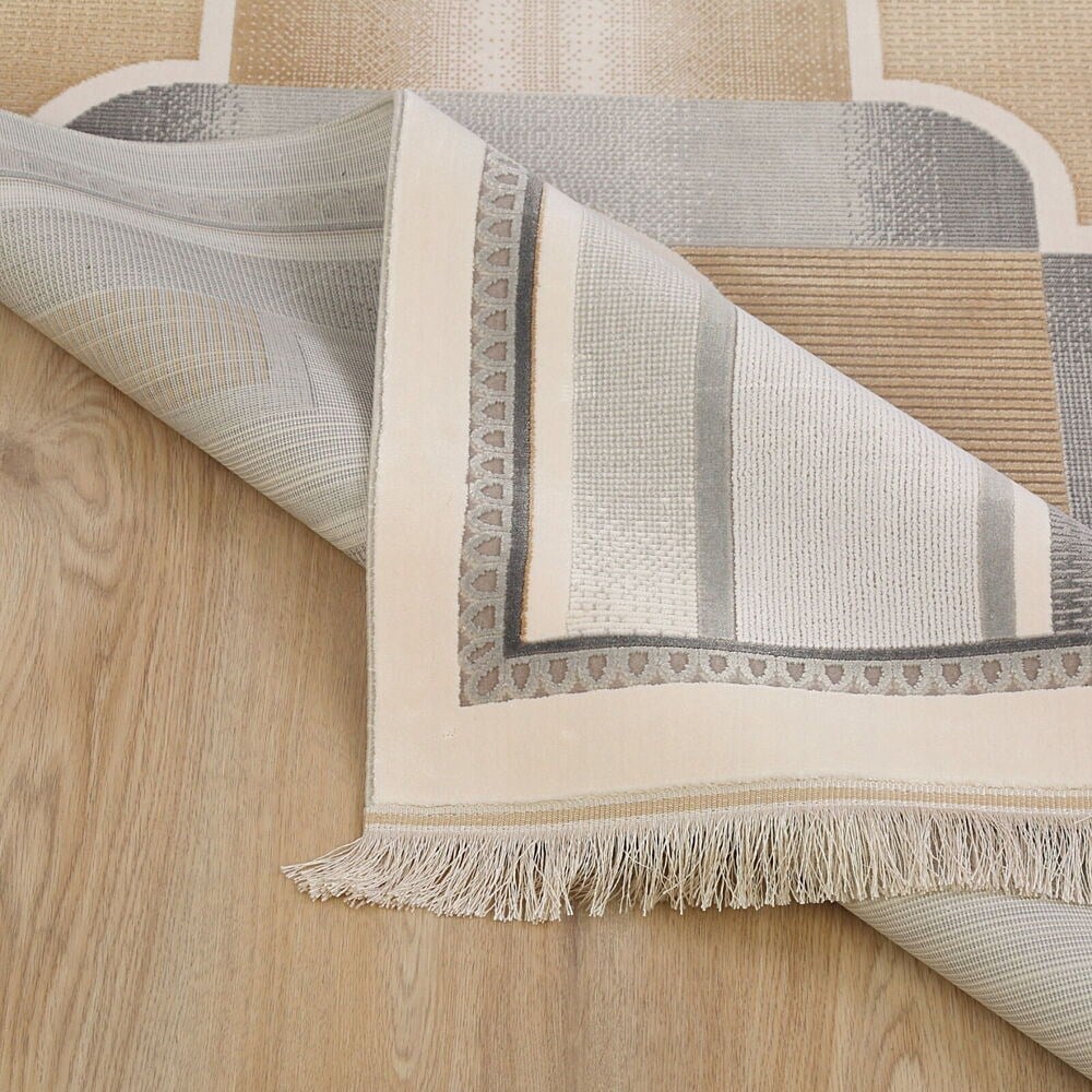 Lüks Kadife Akasya Mihrap  Seccade  Ultra Lüks % 100 Modal, Sık Dokuma Halı  Seccade-Krem (80x120 cm) 2080 gr