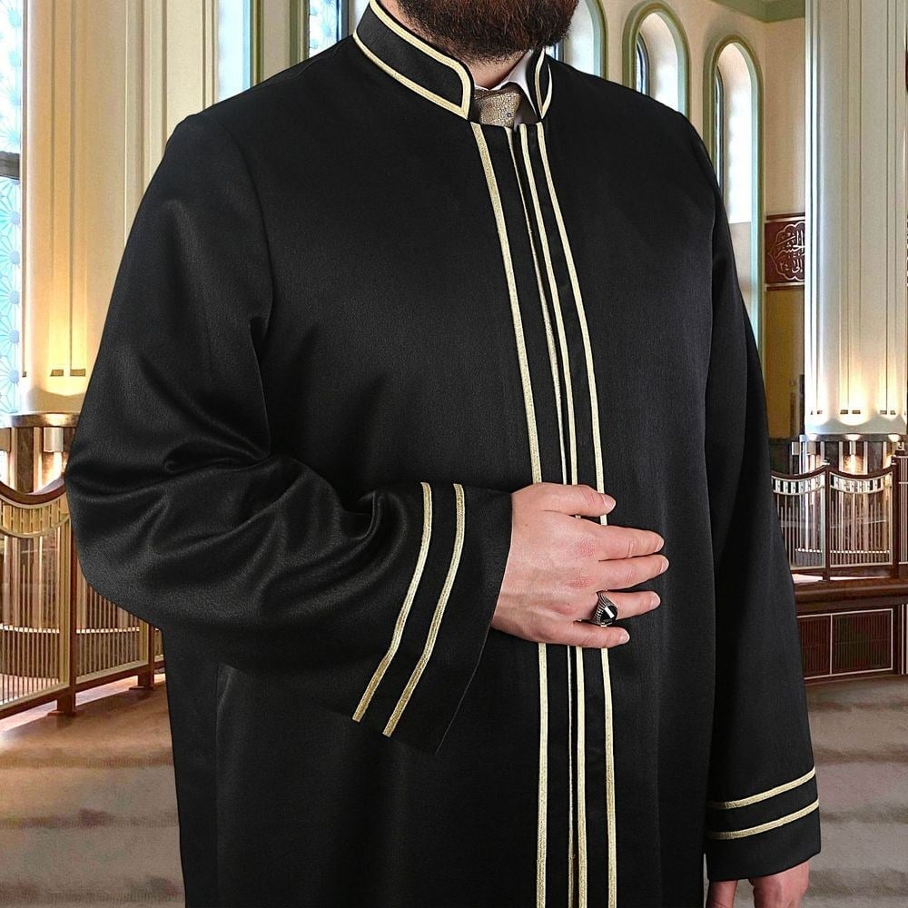 Lüks Kadim İmam Cübbesi Düz Çizgi Siyah
