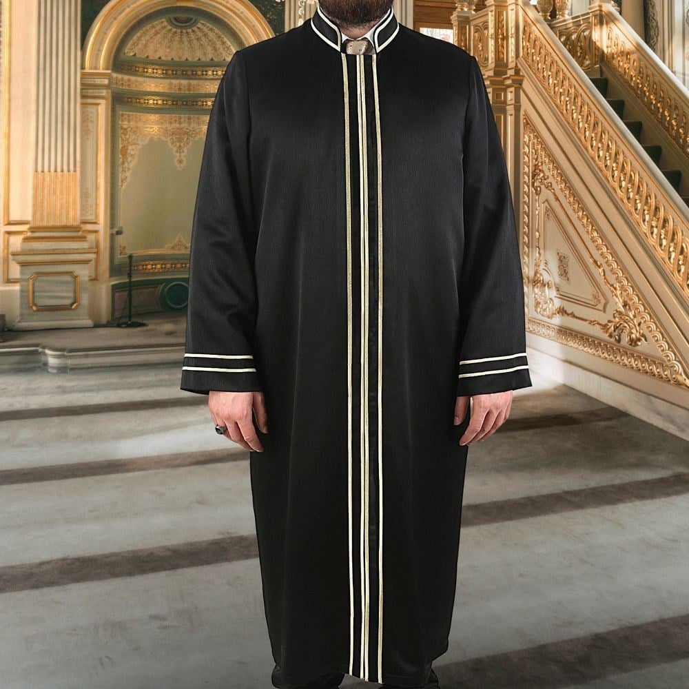 Lüks Kadim İmam Cübbesi Düz Çizgi Siyah