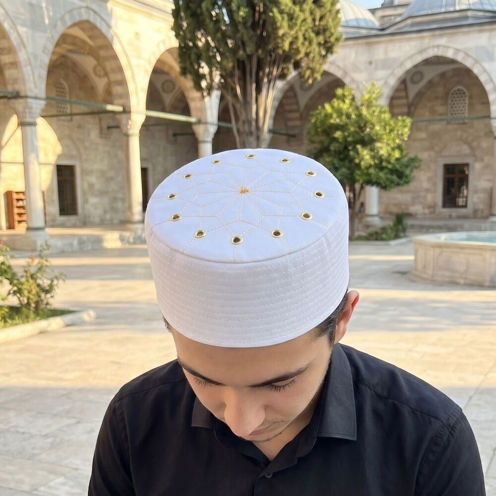 Lüks Keçeli Kumaş Takke Krem