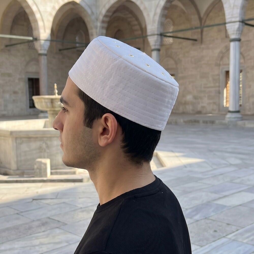 Lüks Keçeli Kumaş Takke Krem