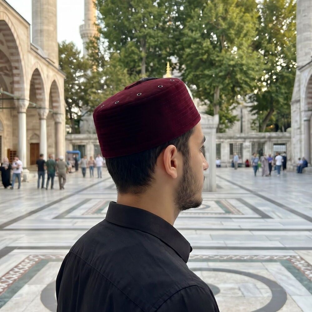 Lüks Keçeli Vakar Takke Bordo