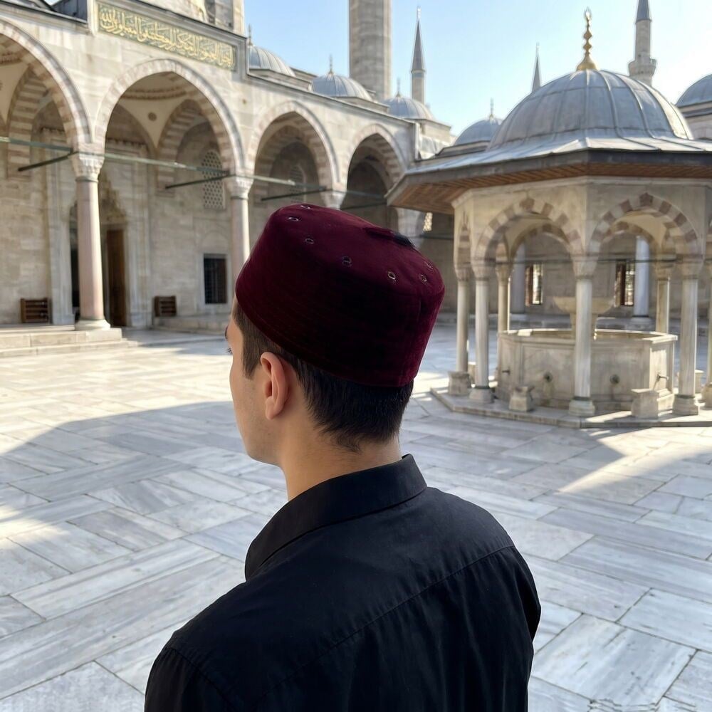 Lüks Keçeli Vakar Takke Bordo