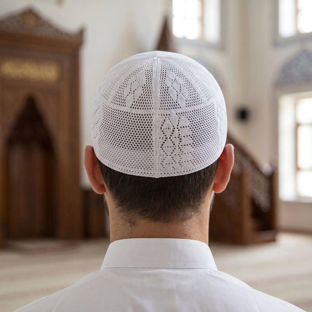 Lüks Örme Haşimi Takke - Beyaz