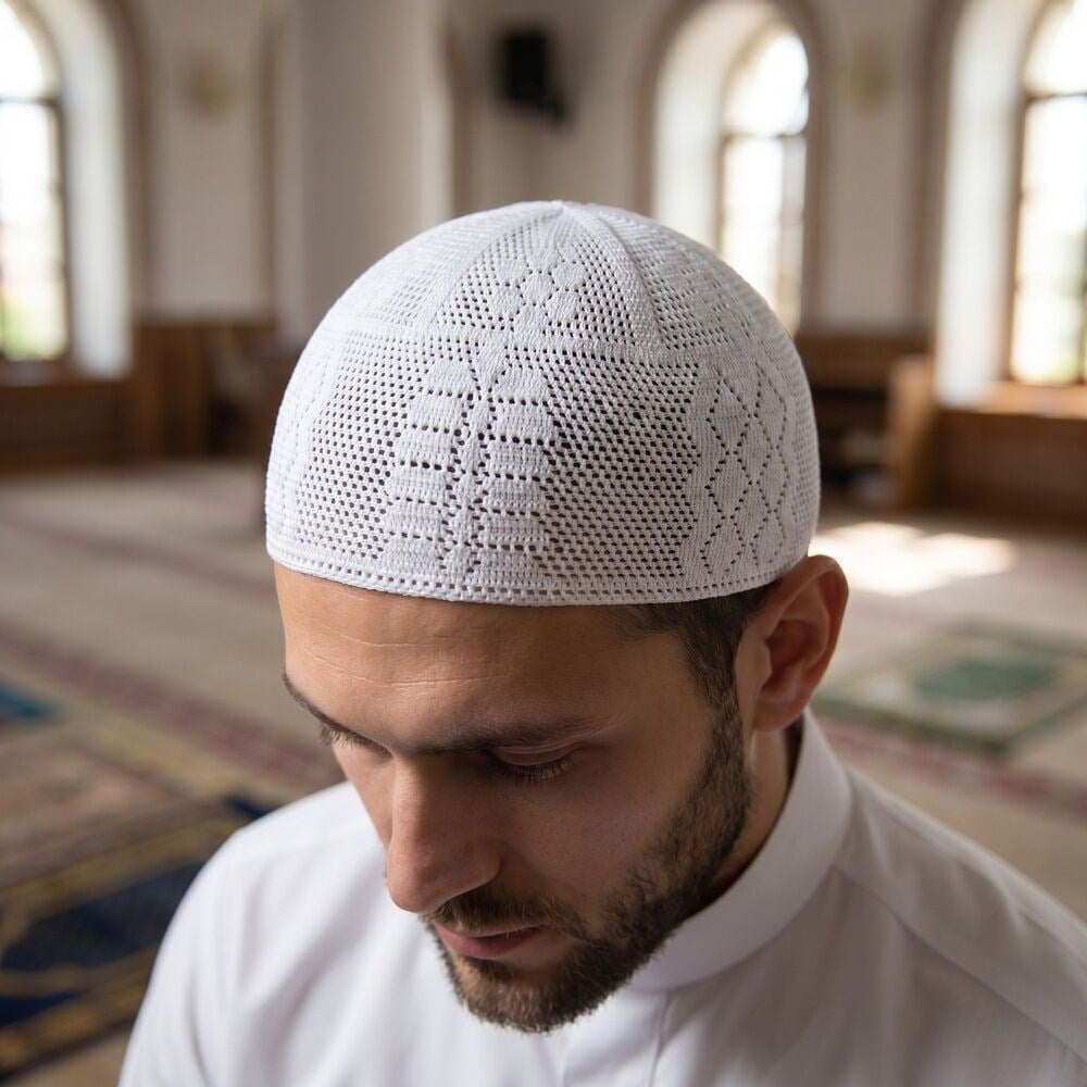 Lüks Örme Haşimi Takke - Beyaz