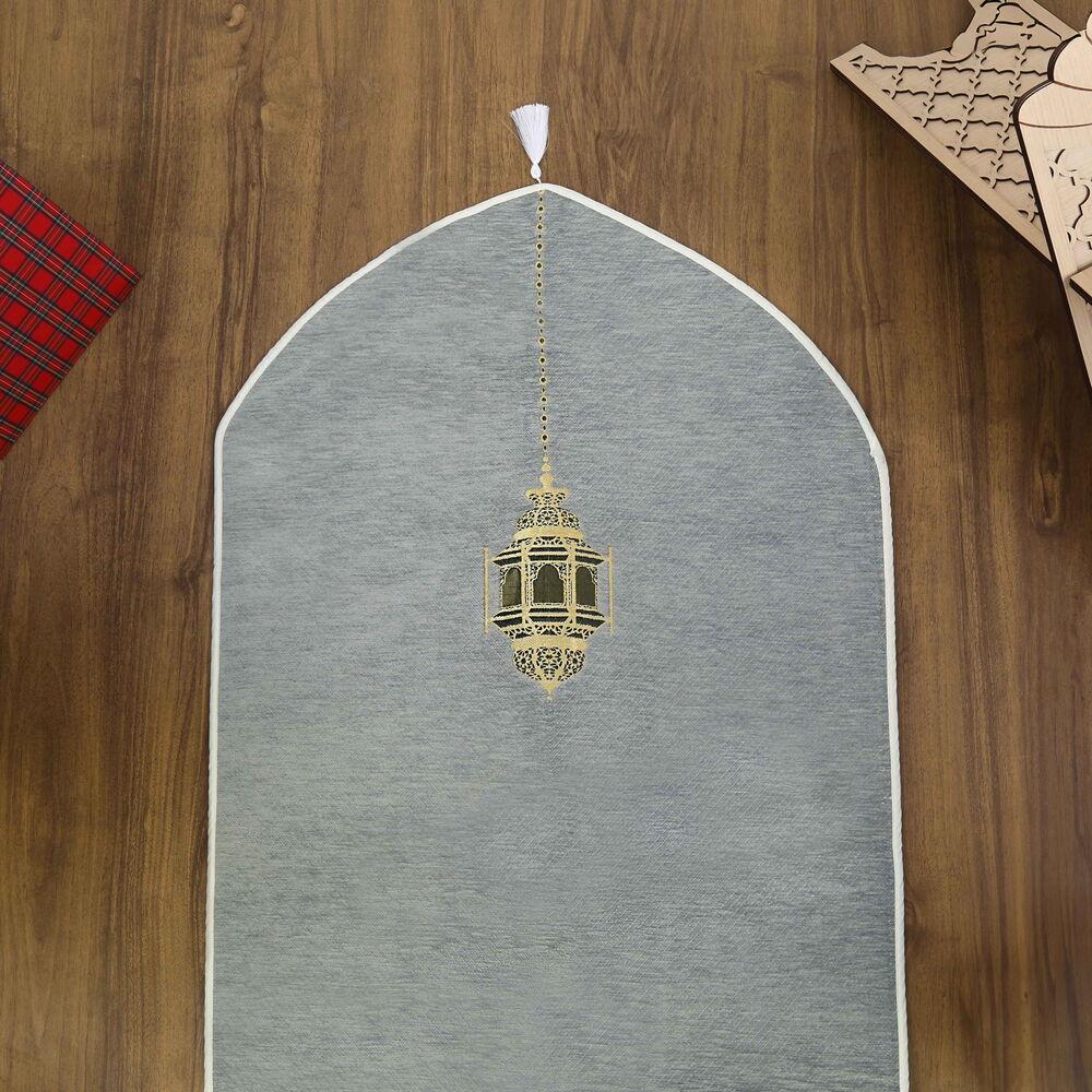 Mahya Desenli Lüks Astarlı Biyeli Şönil Seccade İsimli Gri (66X125cm) 565 gr