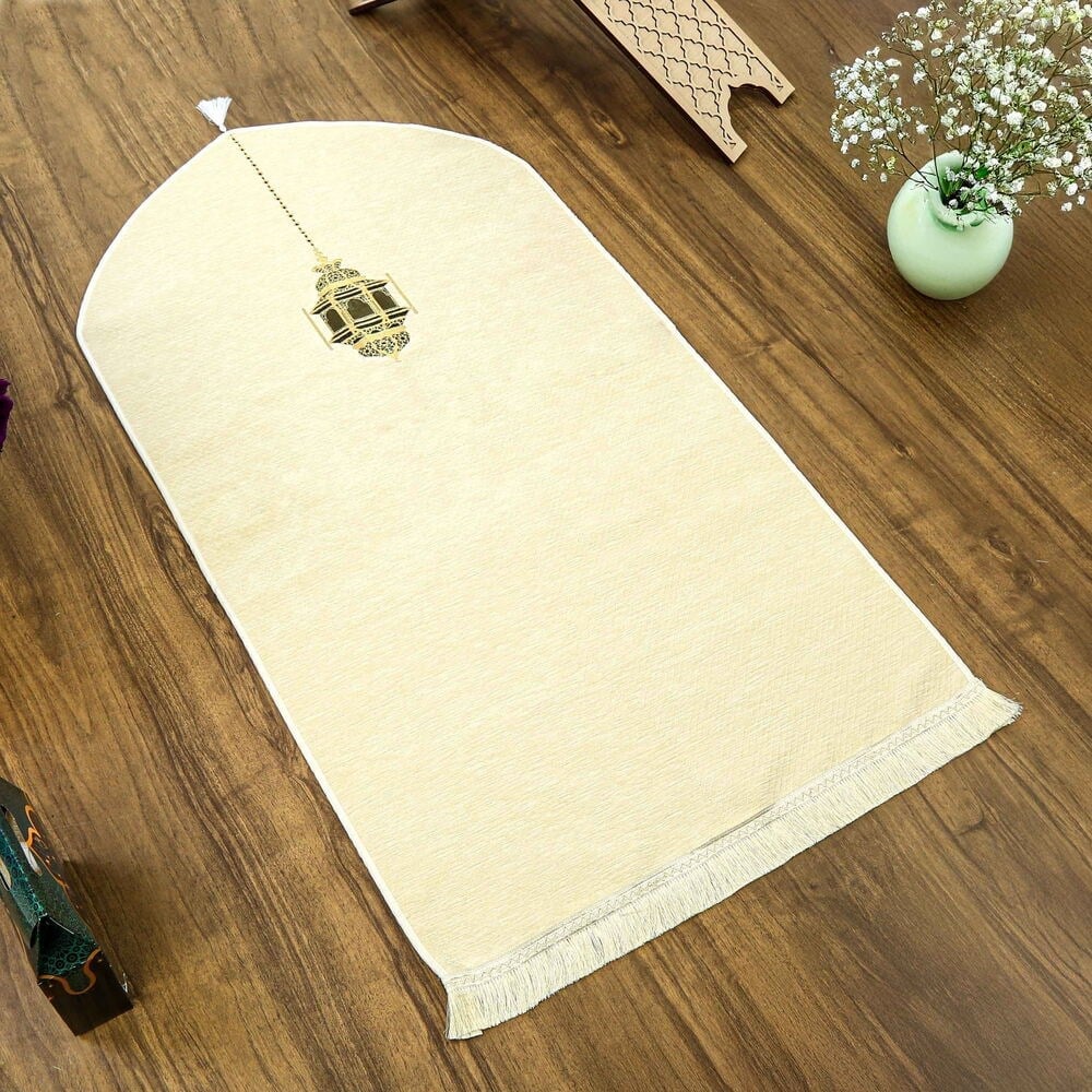 Mahya Lüks Astarlı Biyeli Şönil Seccade Krem (66X125cm) 565 gr