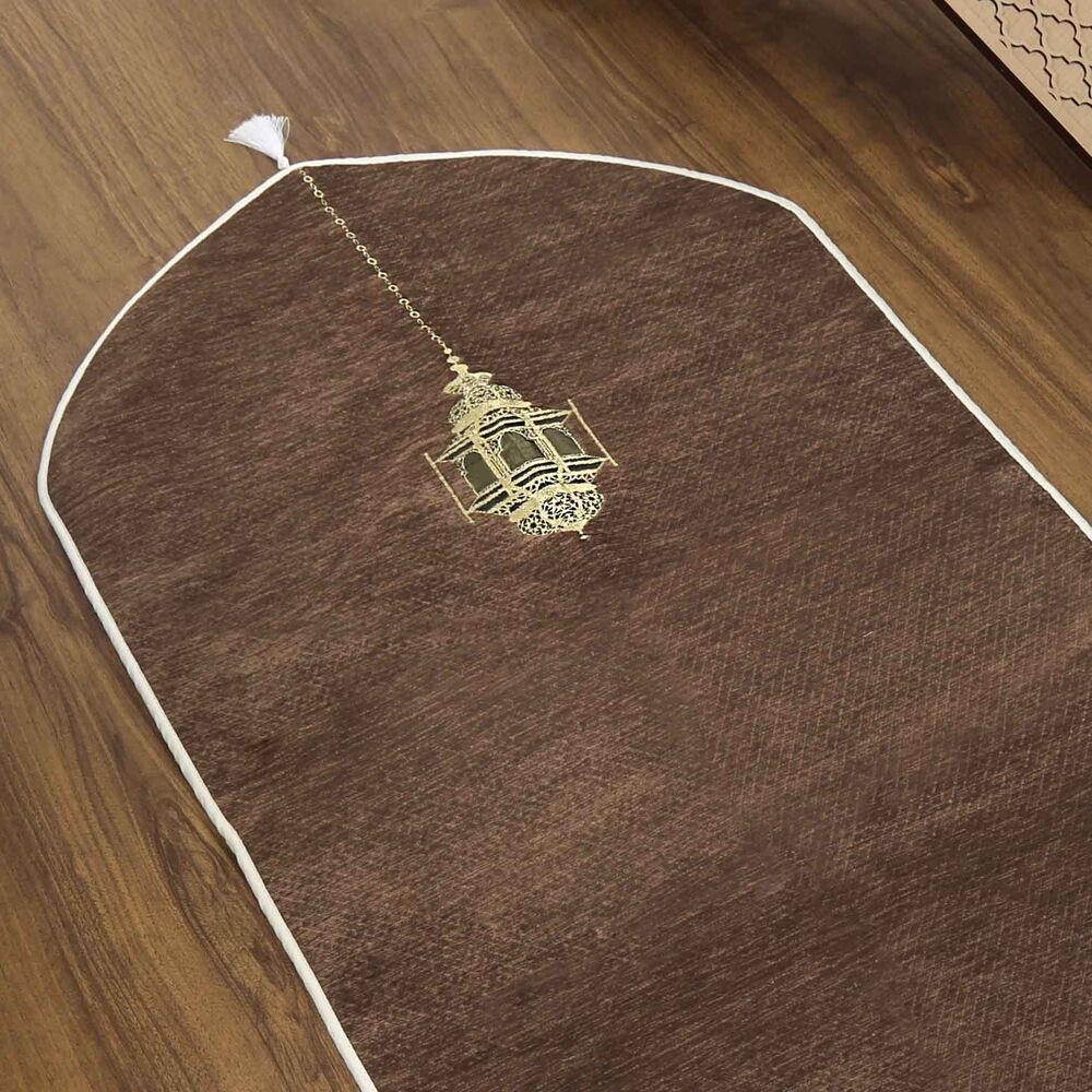Mahya Lüks Astarlı Biyeli Şönil Seccade İsimli Kahverengi (66X125cm) 565 gr