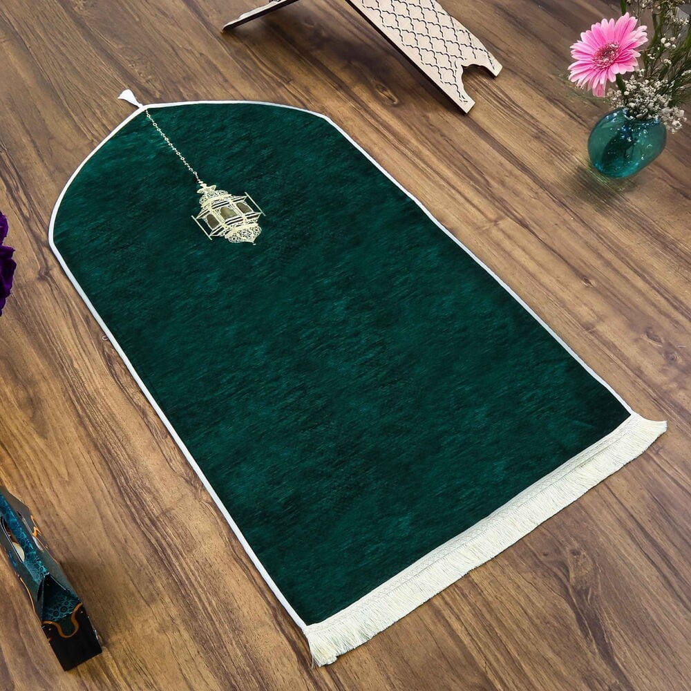 Mahya Lüks Astarlı Biyeli Şönil Seccade Yeşil (66X125cm) 565 gr