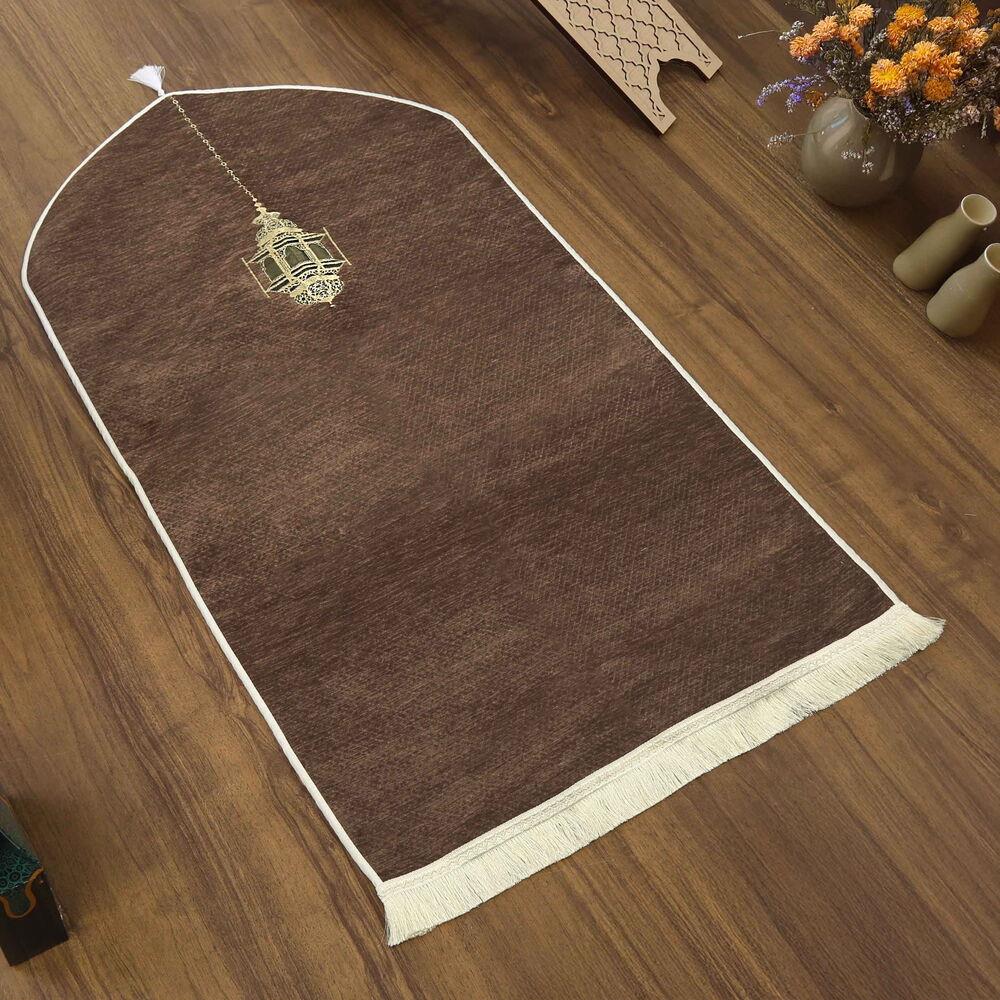 Mahya Lüks Astarlı Biyeli Şönil Seccade İsimli Kahverengi (66X125cm) 565 gr