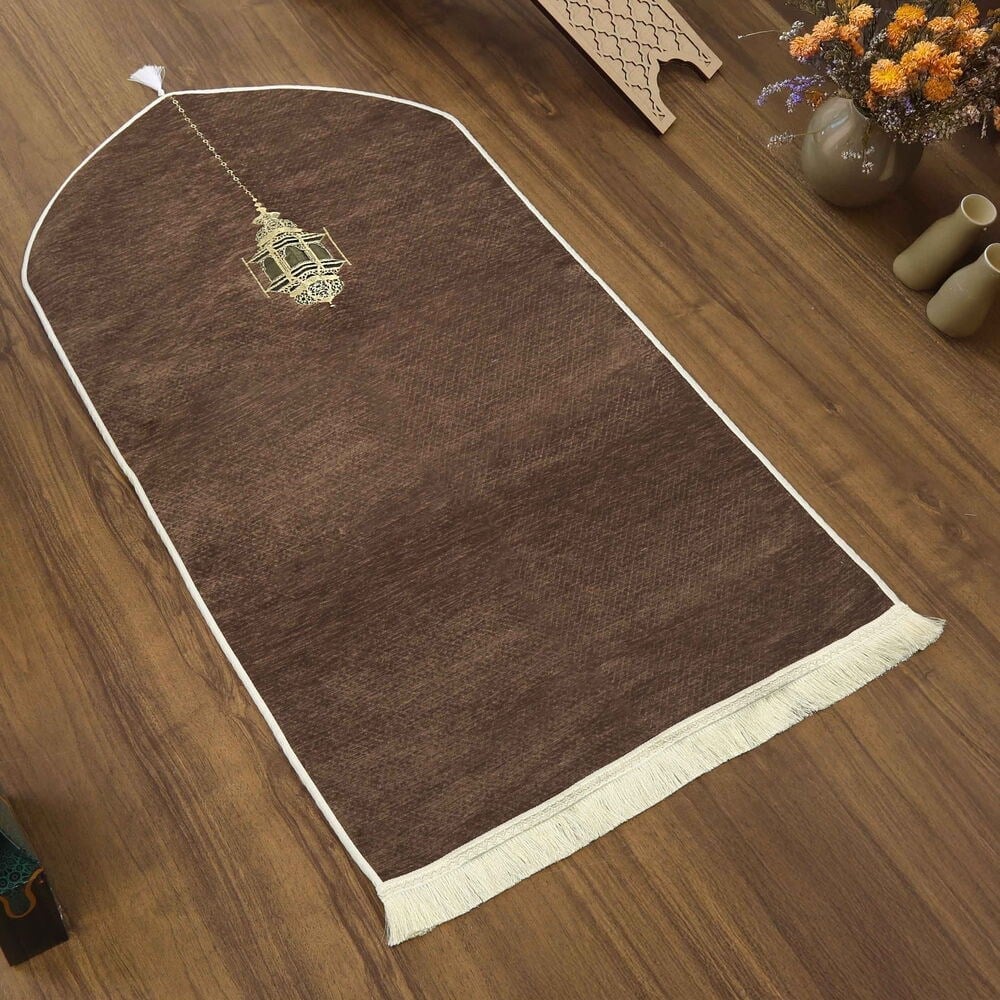 Mahya Lüks Astarlı Biyeli Şönil Seccade Kahverengi (66X125) 565 gr