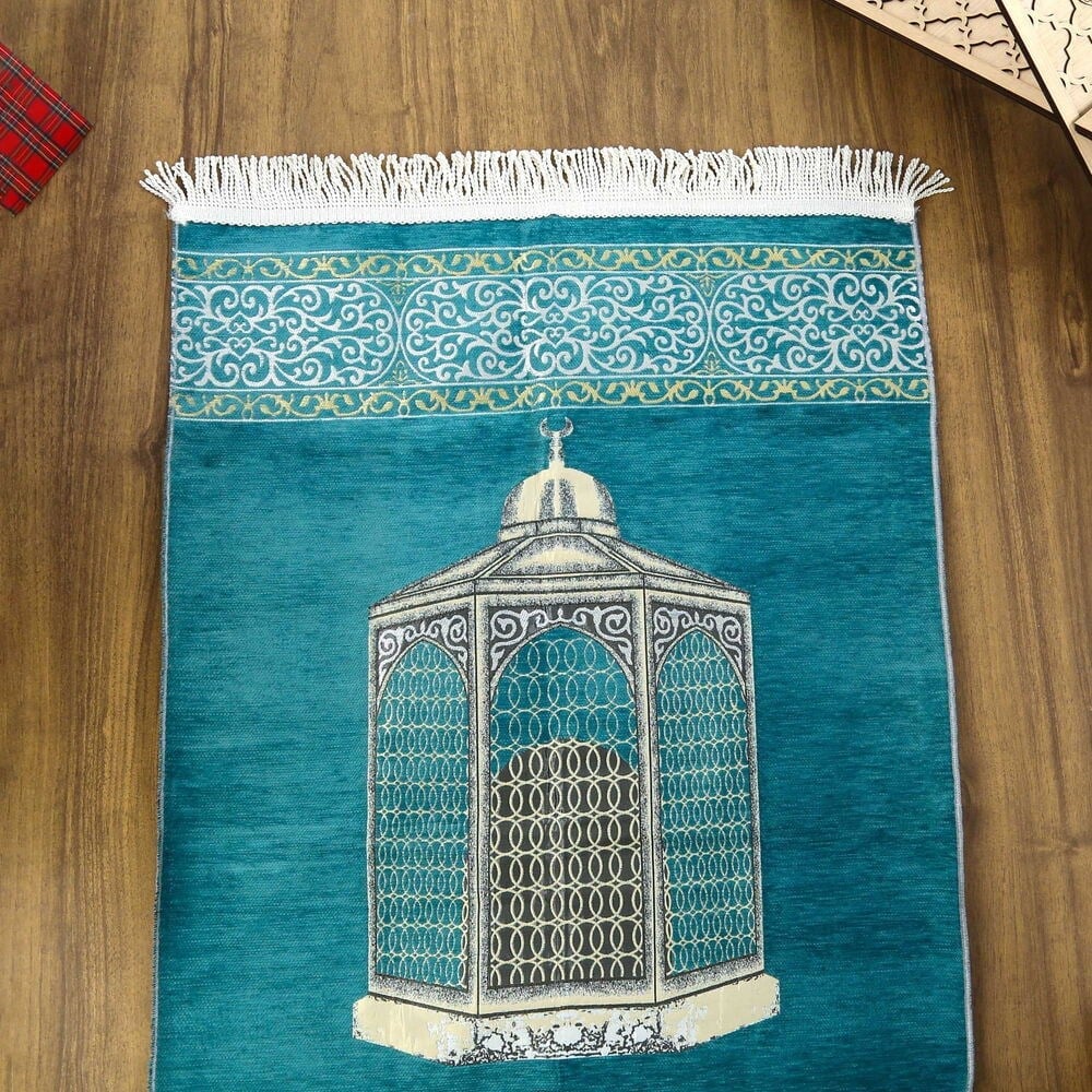 Makam-ı İbrahim Lüks Şönil Seccade Turkuaz (70x126cm) 240 gr