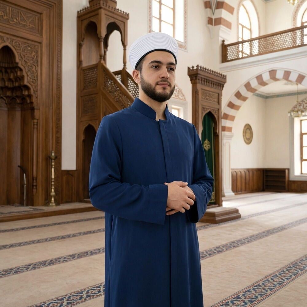Mansur Namaz ve İmam Cübbesi Uzun Lacivert Enderun Model