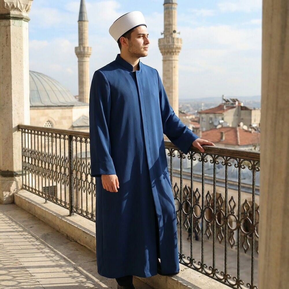 Mansur Namaz ve İmam Cübbesi Uzun Lacivert Enderun Model