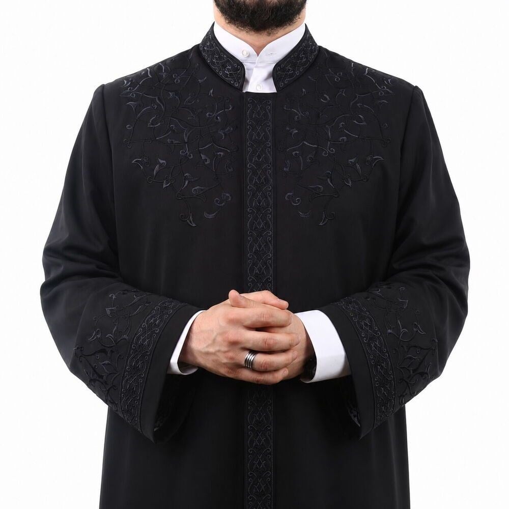 Masru Tek Bordür İmam Cübbesi - Siyah