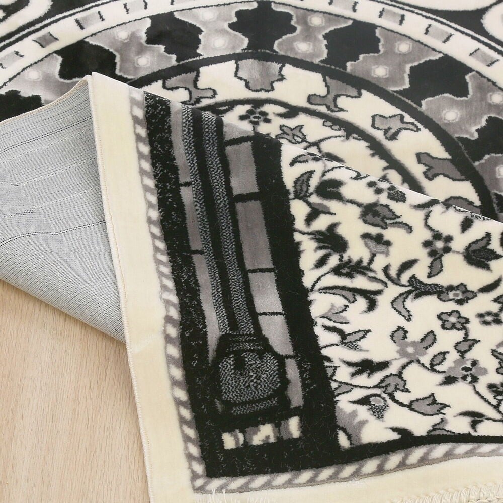 Medine Halı Tipi Kalın Yumuşak Kadife Çeyizlik  Seccade Elegant-Gri (70*120 cm 1040 gr)