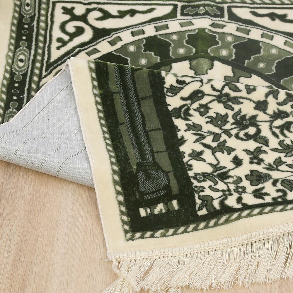 Medine Halı Tipi Kalın Yumuşak Kadife Çeyizlik  Seccade Elegant-Yeşil (70*120 cm 1040 gr)