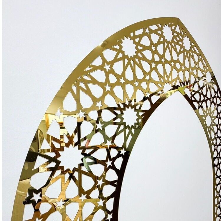 Mescit ve Evler İçin  Portatif  Namaz Kıble Mihrabı Gold Pleksi (85*175 cm)