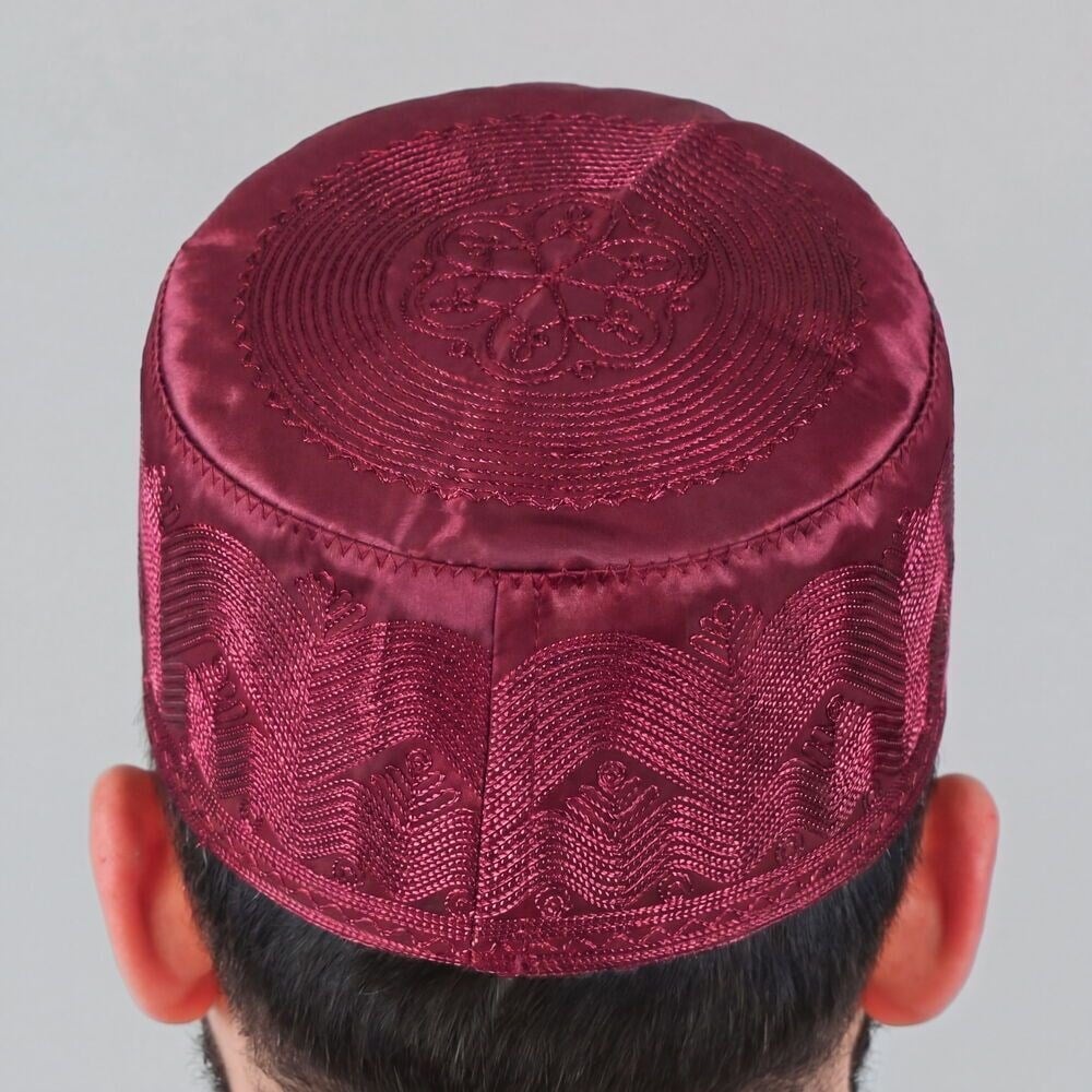 Mevlidhan Namaz Takkesi Topbaş Hafız Nakış İşlemeli Bordo