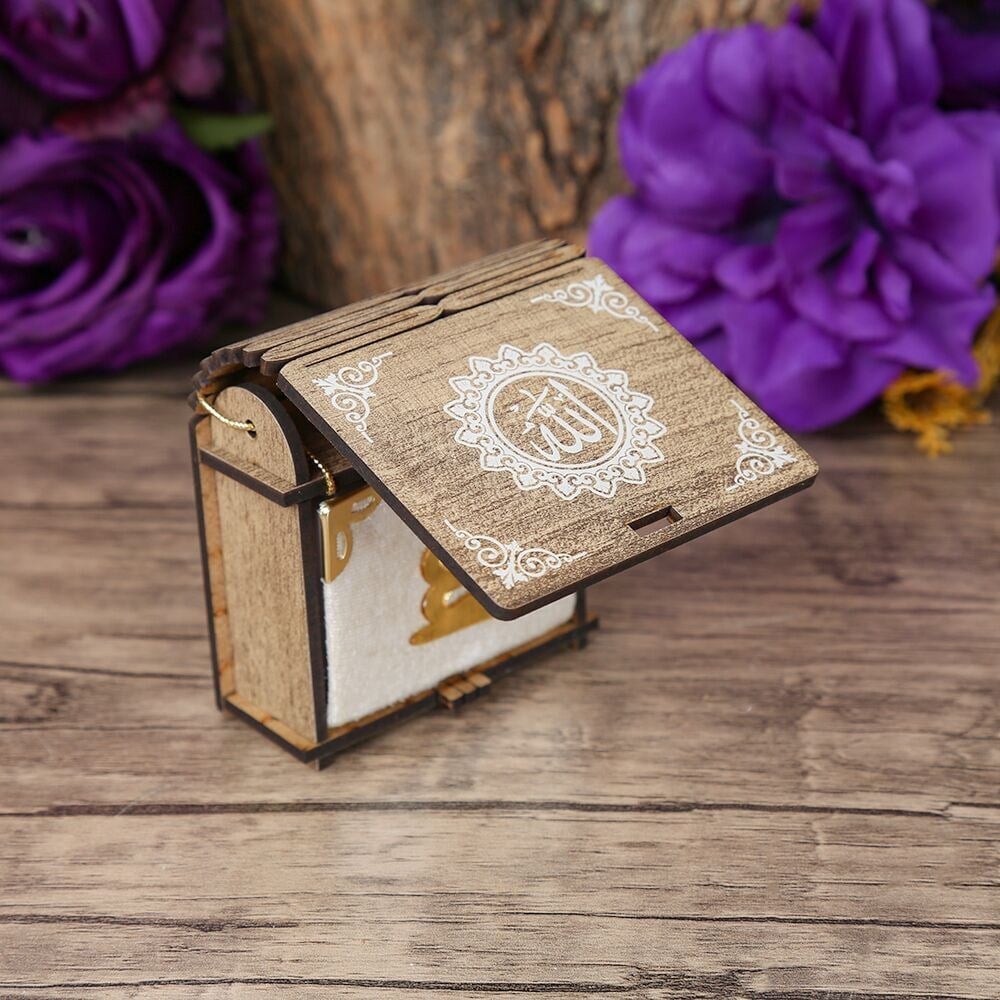 Mini Ahşap Kutu & Mini Kur'an-ı Kerim Beyaz (8x7cm)