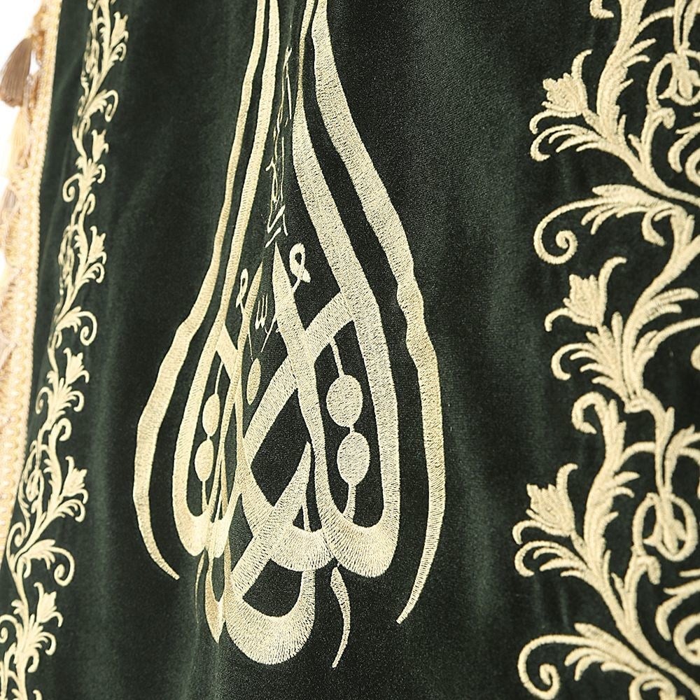 Nakışlı Minber Perdesi Laleli Yeşil 230*85 cm