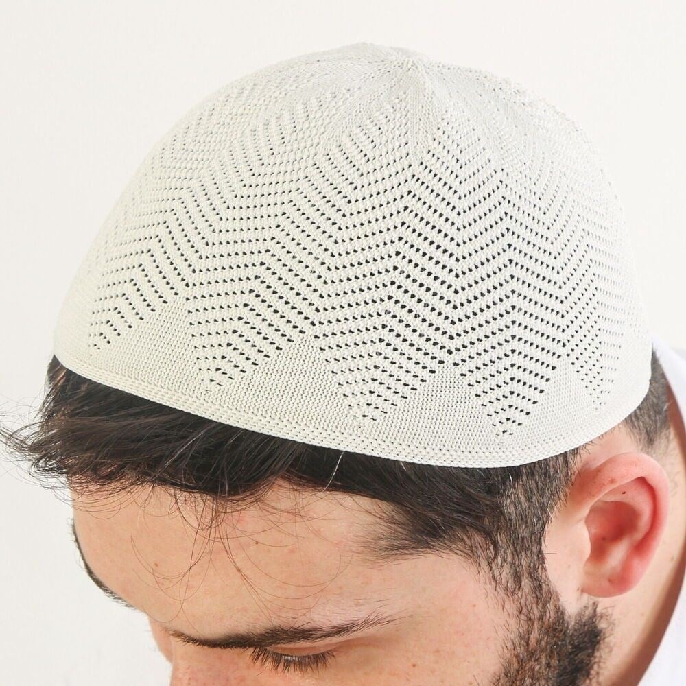Nisa Örme Dantel Namaz Takkesi-Beyaz