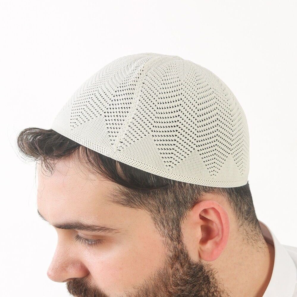 Nisa Örme Dantel Namaz Takkesi-Beyaz