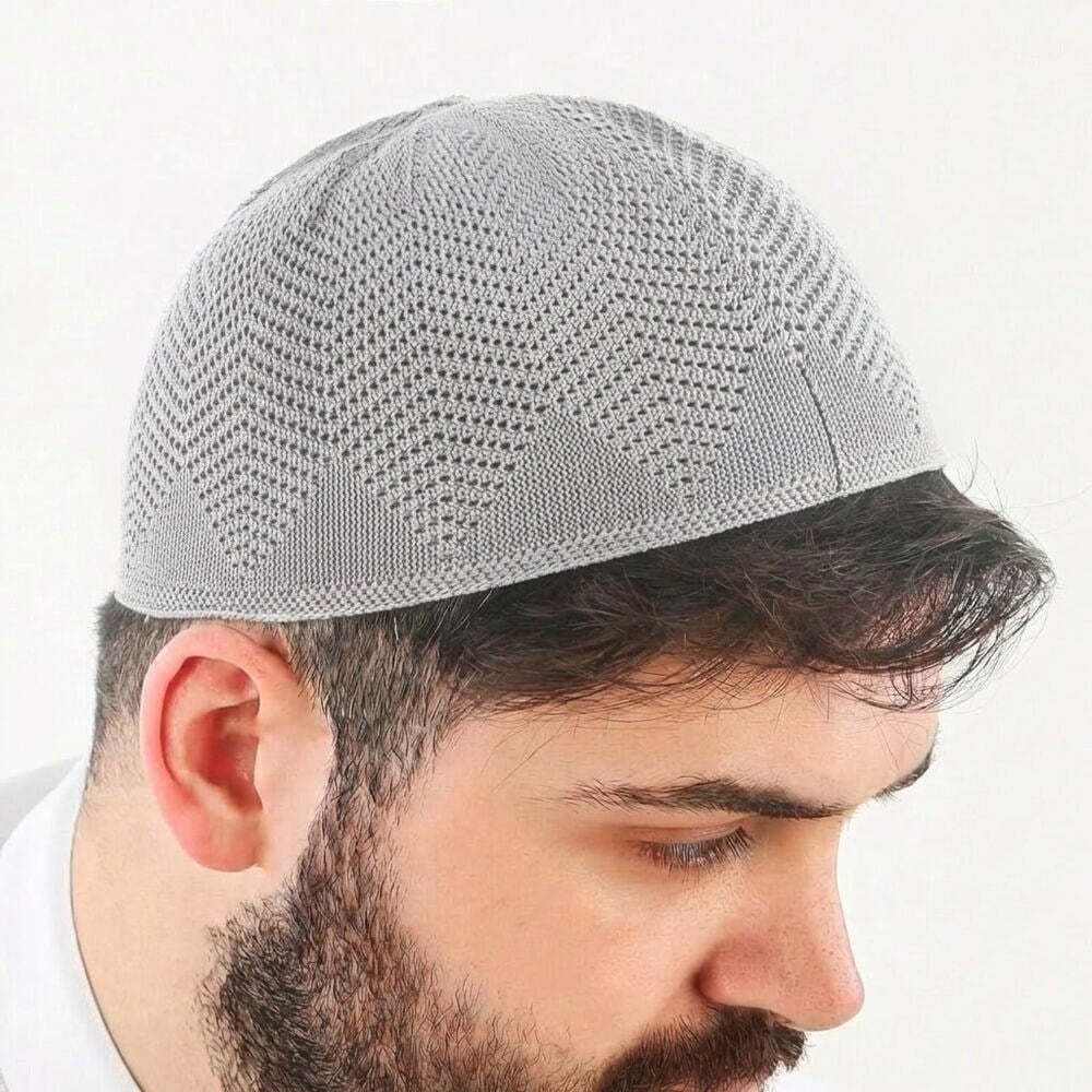 Nisa Örme Dantel Namaz Takkesi-Gri
