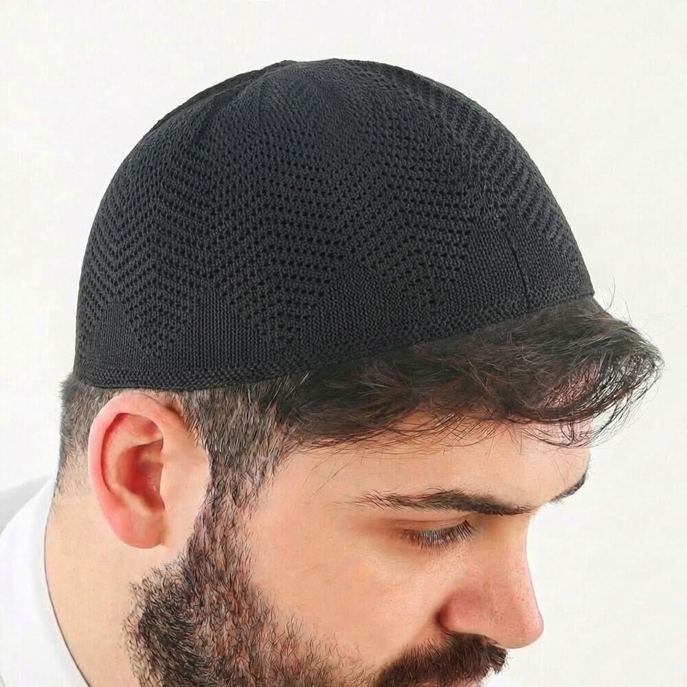 Nisa Örme Dantel Namaz Takkesi-Siyah