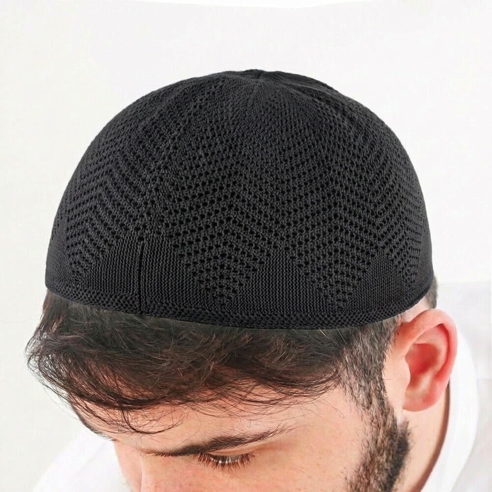 Nisa Örme Dantel Namaz Takkesi-Siyah