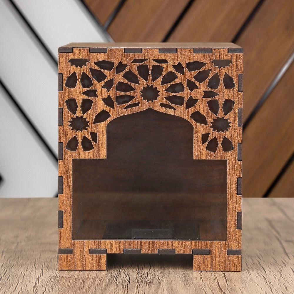 Osmanlı Motifli Alttan Kilitli Sadaka Kutusu  Küçük Boy (11x11x13 cm 286 gr)-Kahve