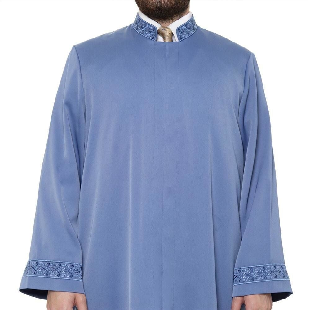 Sabuni İmam Cübbesi İndigo - Kol ve Yaka Nakışlı Model
