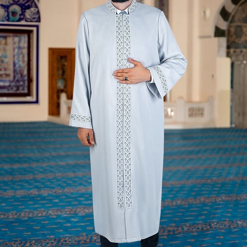 Sırad Slimfit İmam Cübbesi - Boyu 180 cm den Uzunlar İçin Dar Uzun Lüks Kumaş - Gri