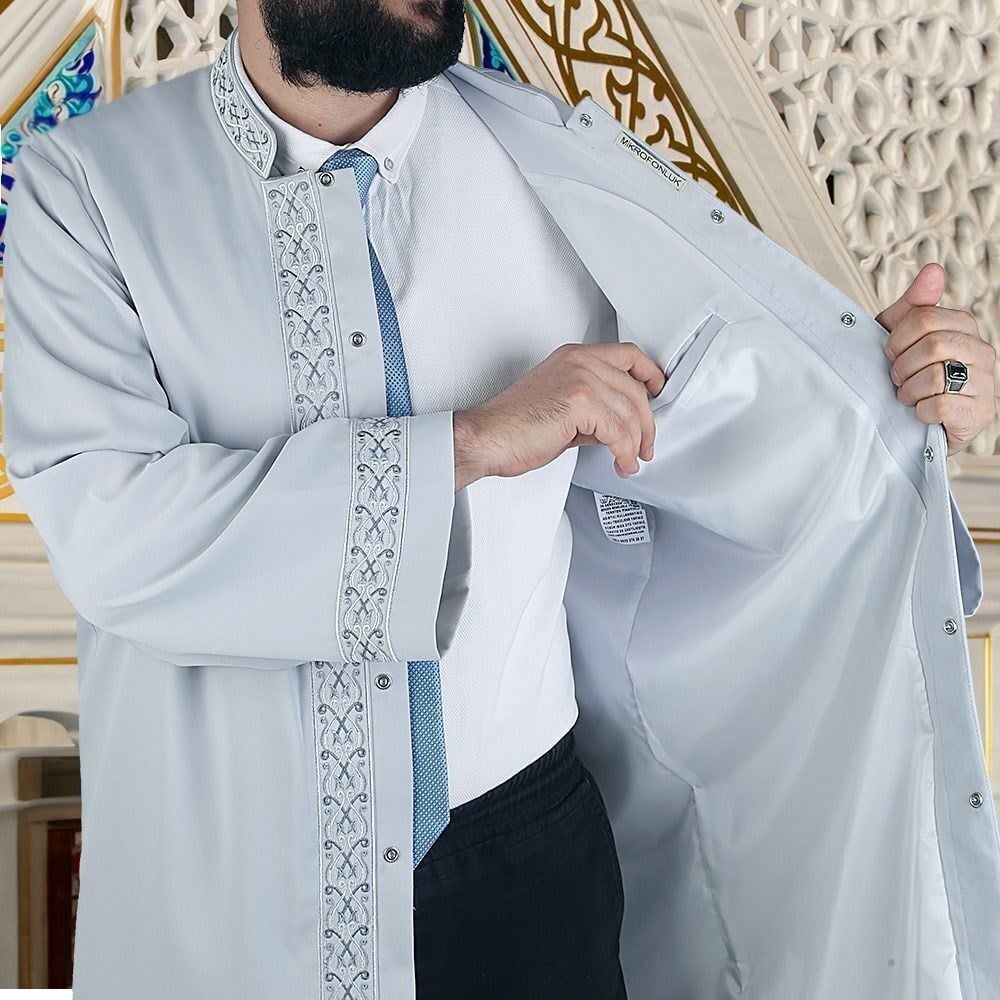 Sırad Slimfit İmam Cübbesi - Boyu 180 cm den Uzunlar İçin Dar Uzun Lüks Kumaş - Gri