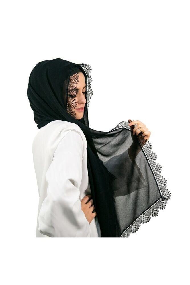 Siyah İğne Oyalı Şal
