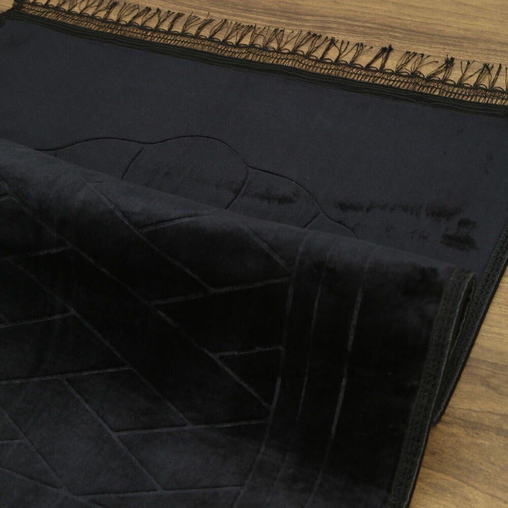 Soft Yumuşak Kadife Peluş Seccade Siyah 80 x 120 cm - 1100 gr
