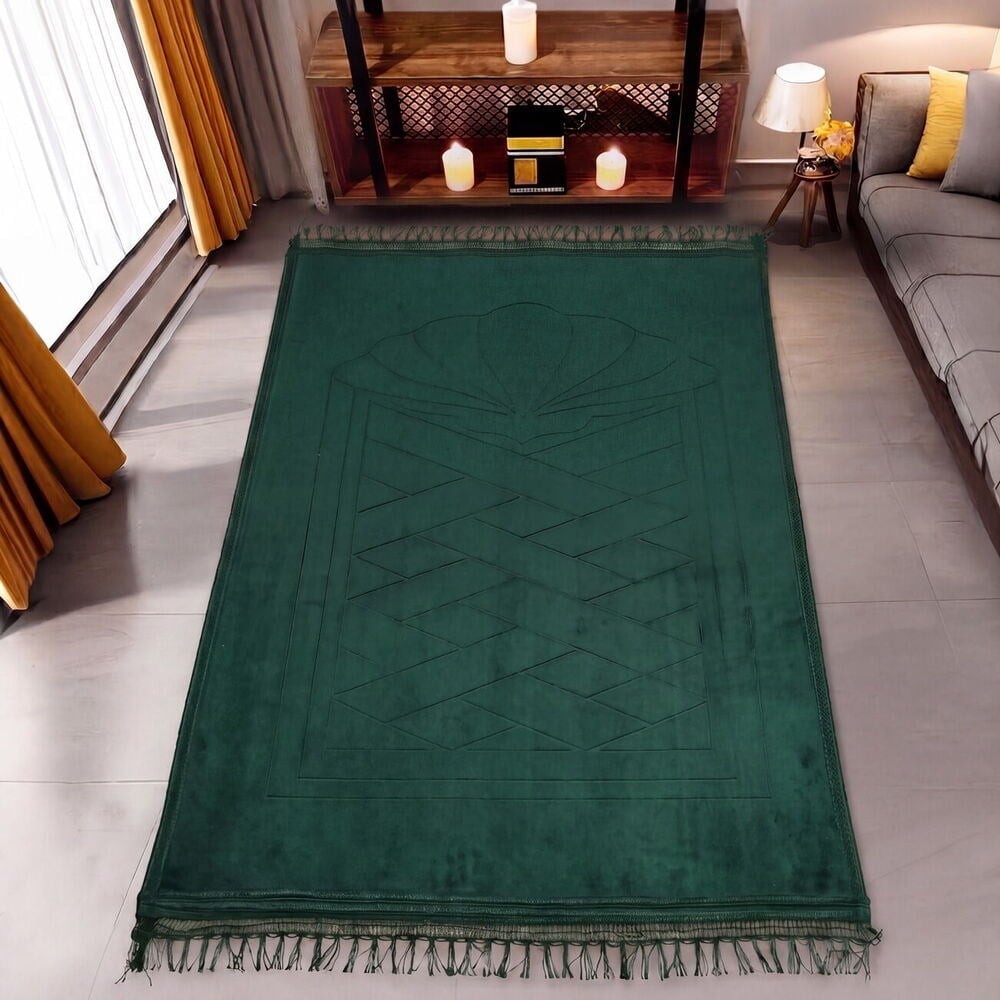 Soft Yumuşak Kadife Peluş Seccade Yeşil 80 x 110 cm - 1100 gr