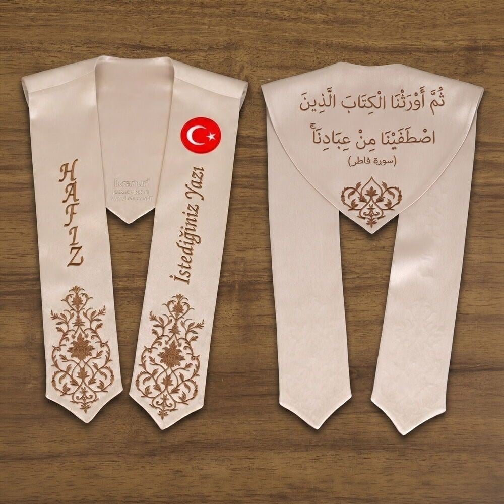 Türk Bayraklı-İsme Özel Açık Kahve Nakışlı Atkı-Vizon