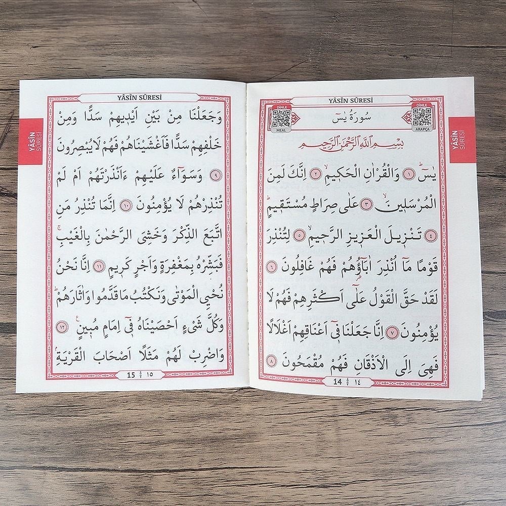 Yasin Kitabı 10 Adet Türkçe Okunuşlu ve Mealli Karton Kapak Çanta Boy(12x16 80 Sayfa) isme Özel Etiket -Kabe Pembe