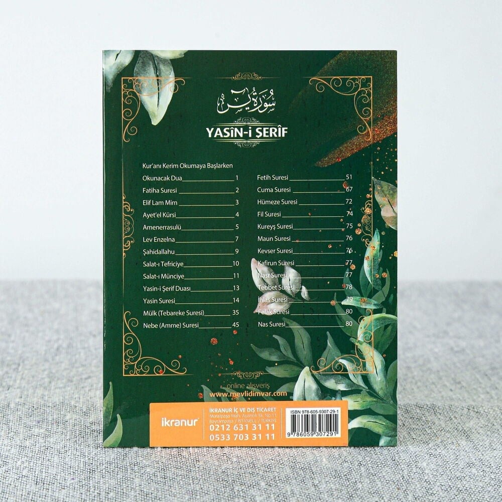 Yasin Kitabı Defne 10 Adet Ekonomik Çanta Boy(12x16 80 Sayfa) İsme Özel Etiketli Mevlit İçin