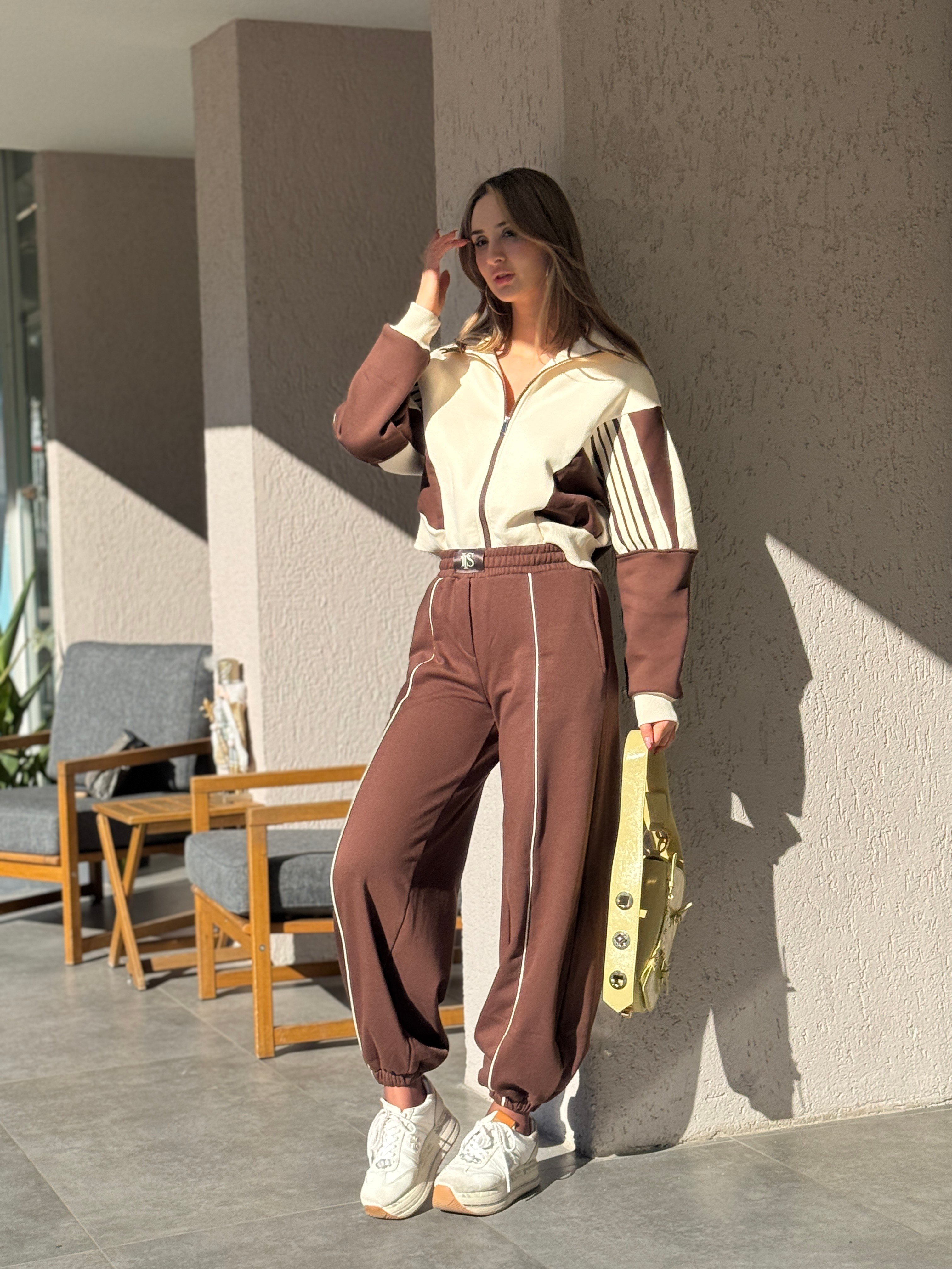  Nina kahve krem Ceket Pantolon Eşofman Takımı