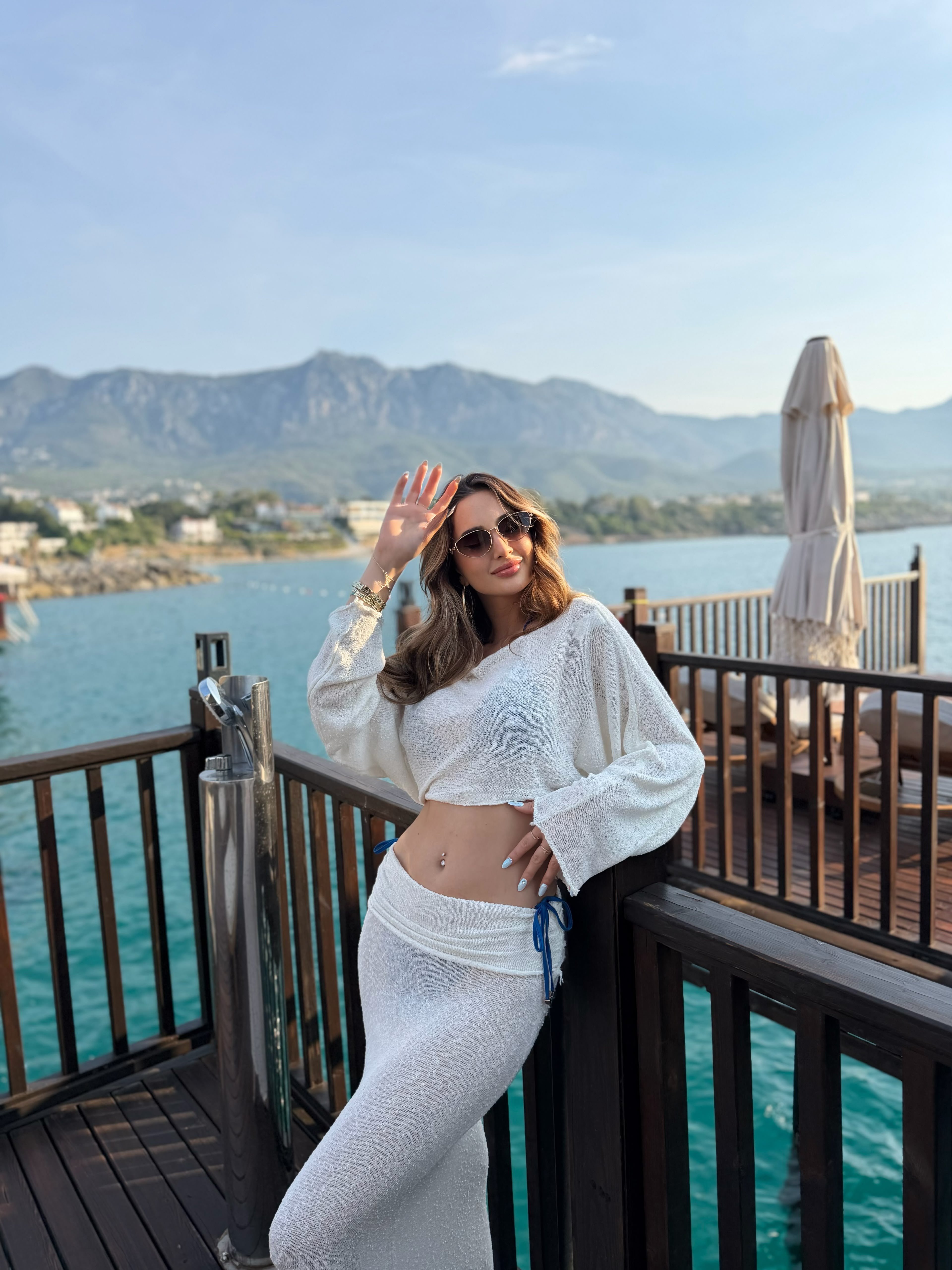Alexa Triko Crop Etek Takım Ekru
