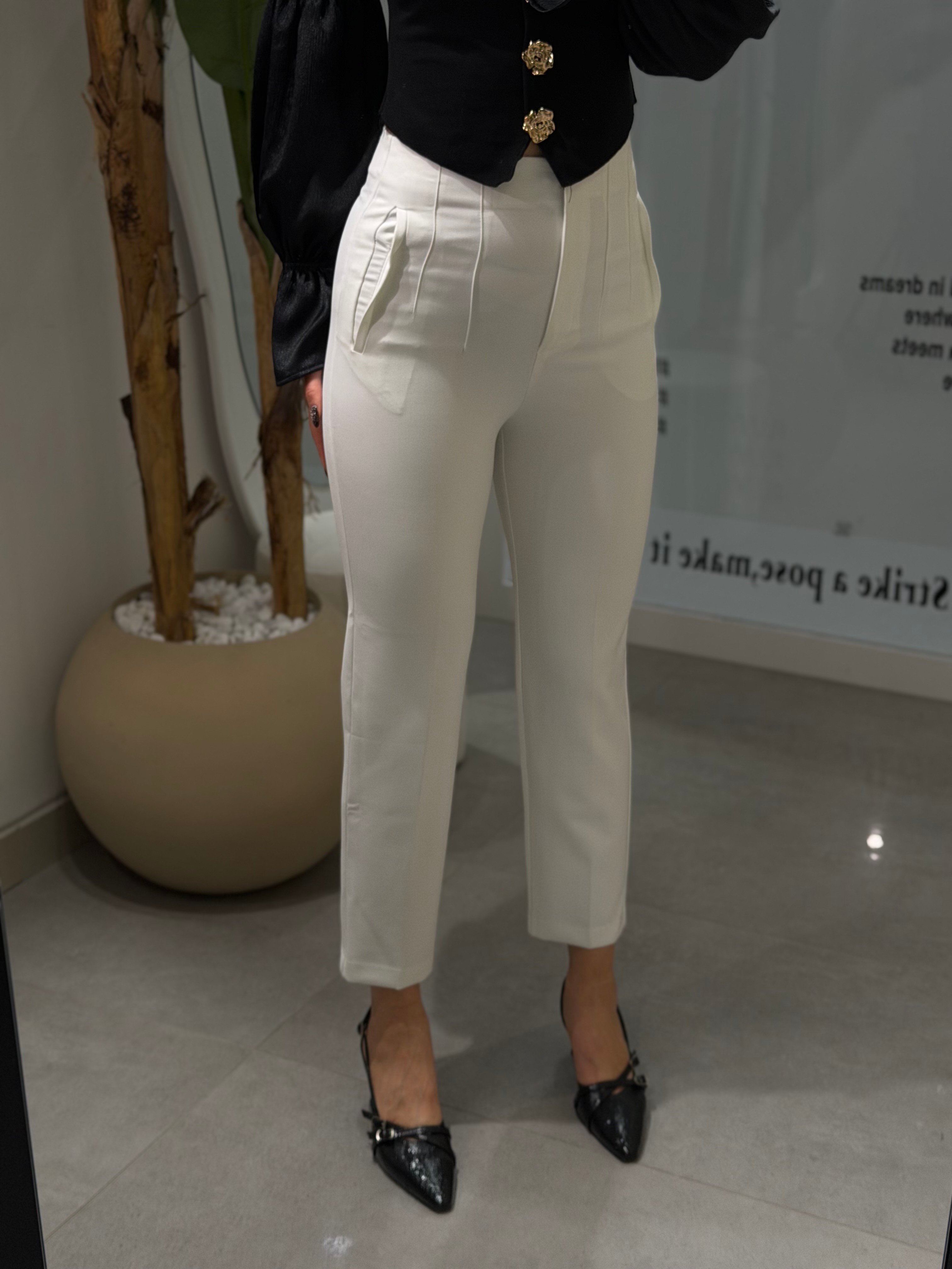 Casper zr model pensli kumaş pantolon Beyaz