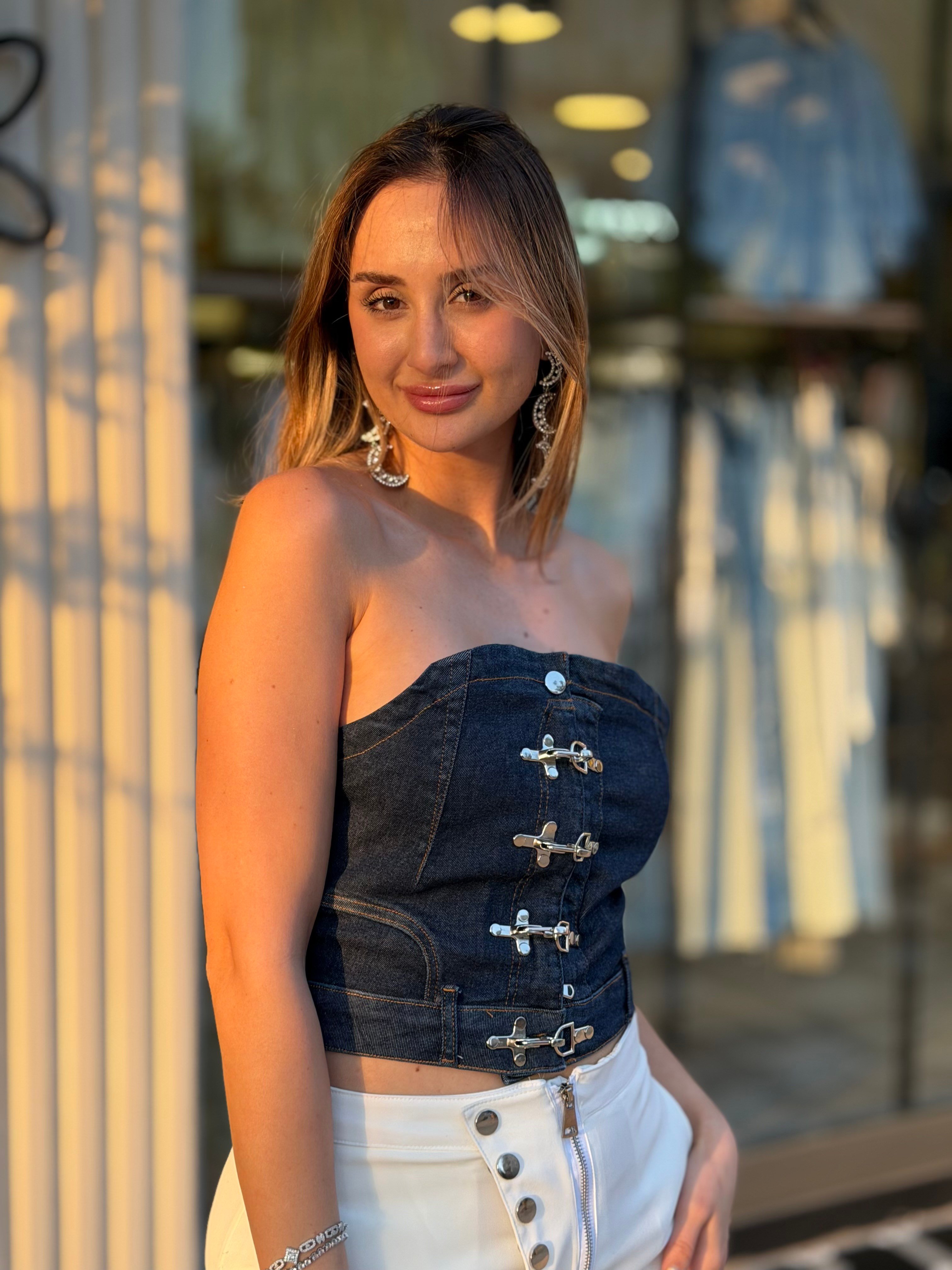 Cessy Kancalı Crop Büstiyer Lacivert