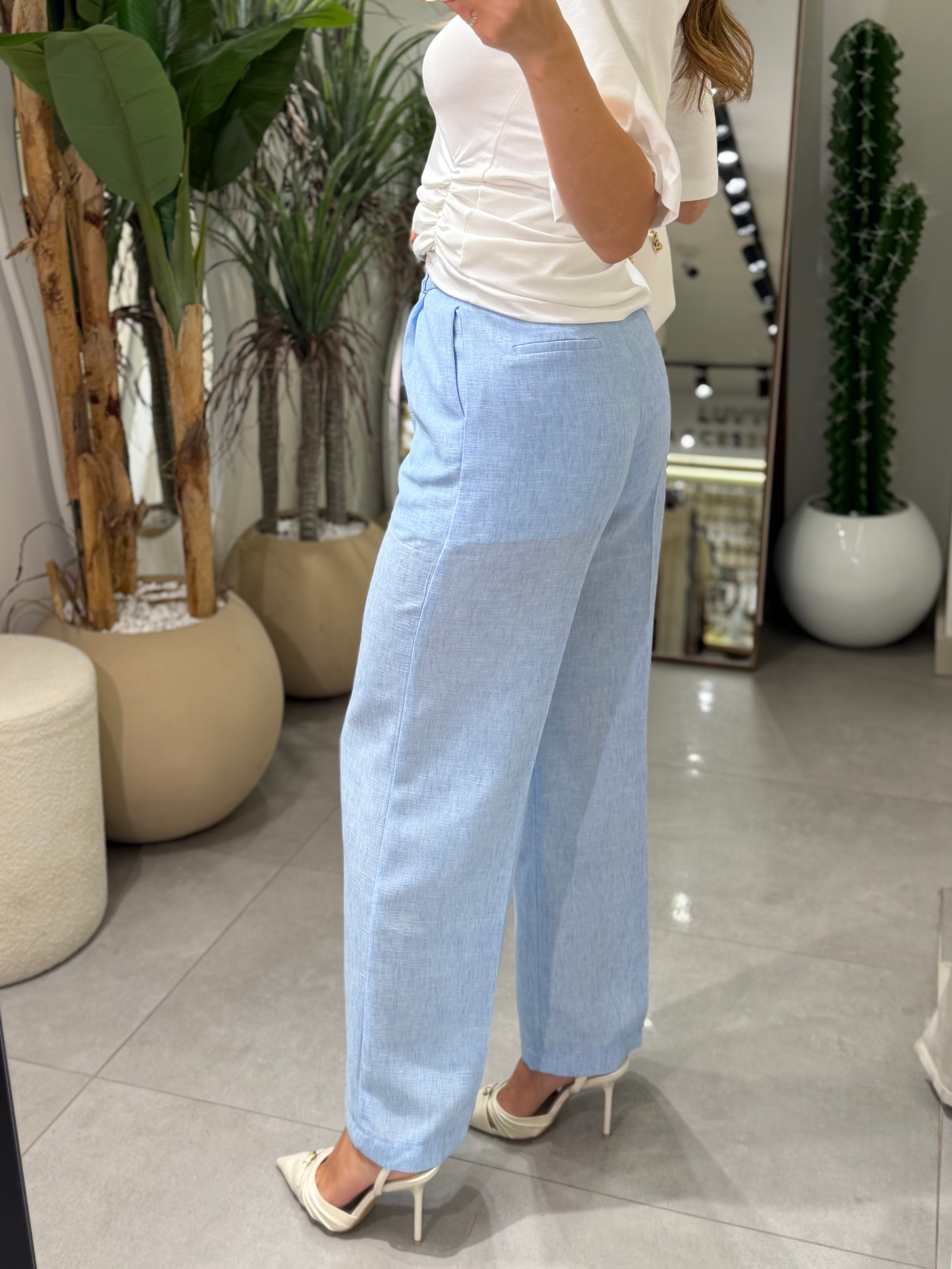 Clara Çift Düğmeli Keten Pantolon 