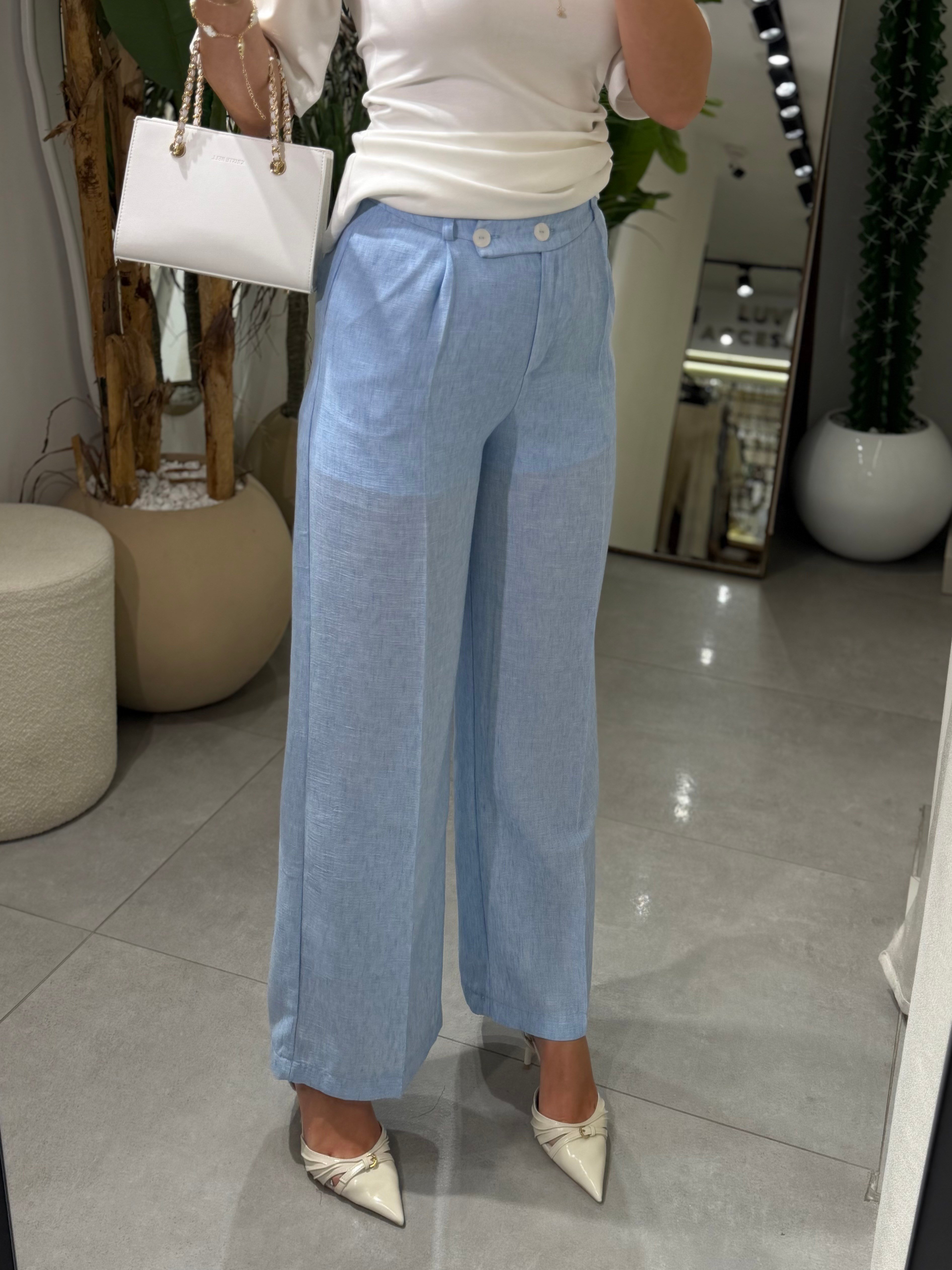 Clara Çift Düğmeli Keten Pantolon 