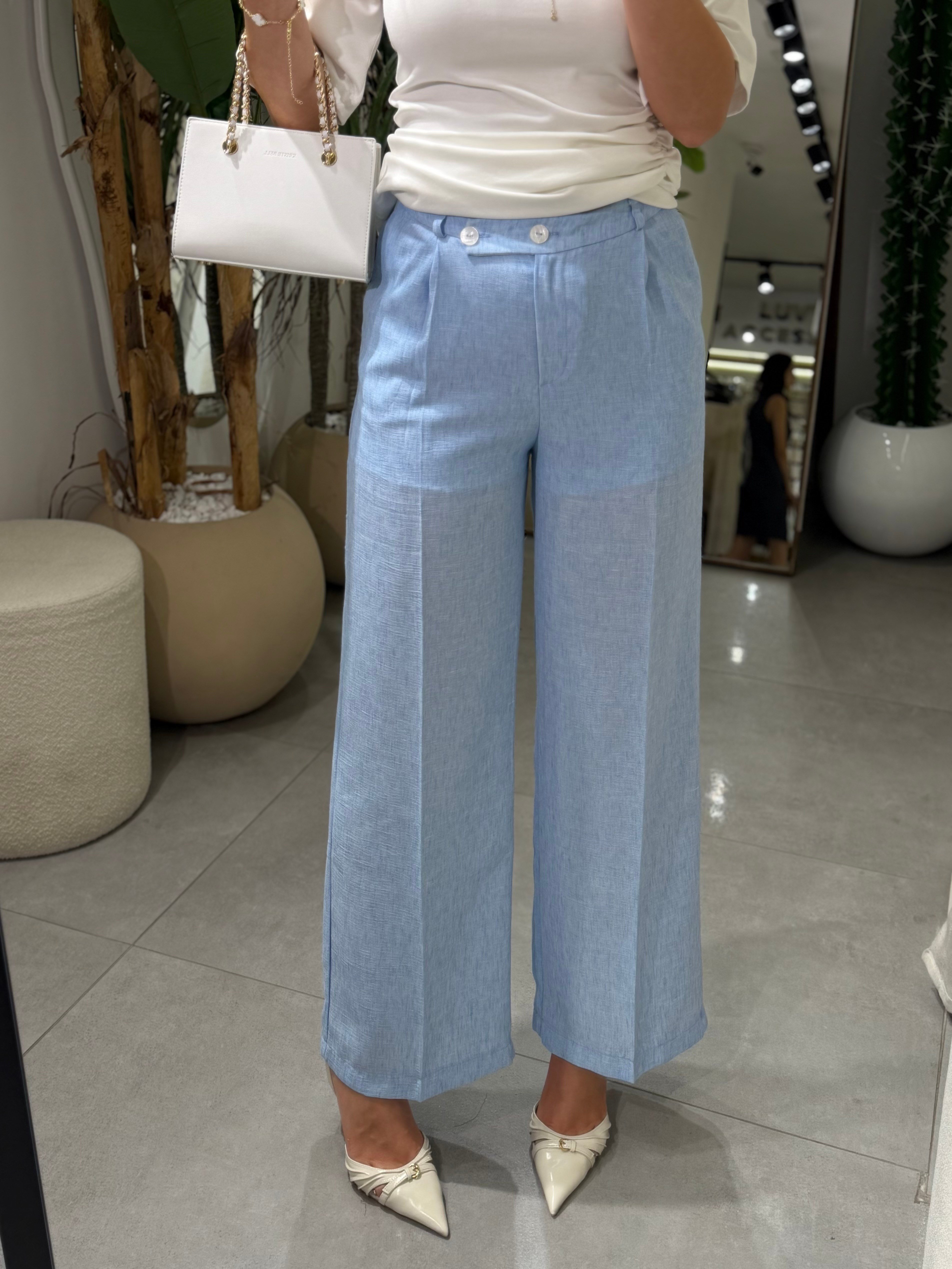 Clara Çift Düğmeli Keten Pantolon 