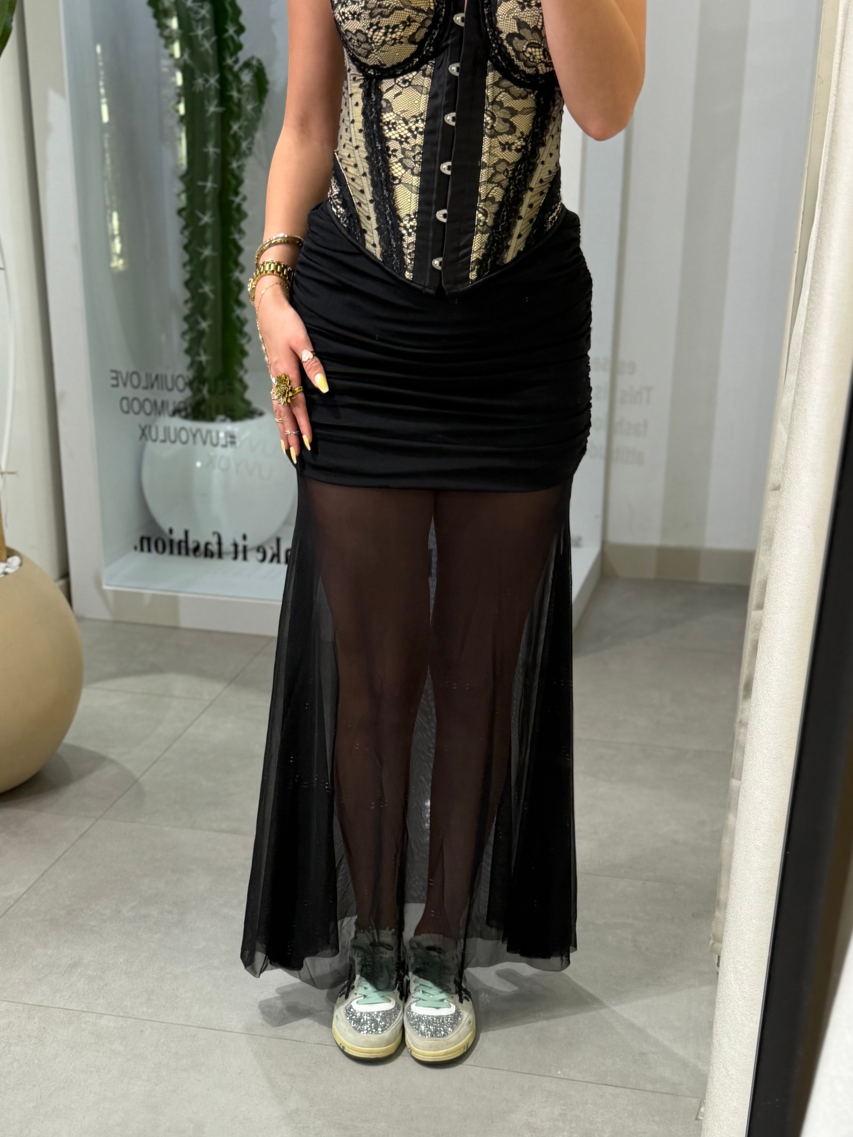 Clara Drapeli Tül Etek Siyah